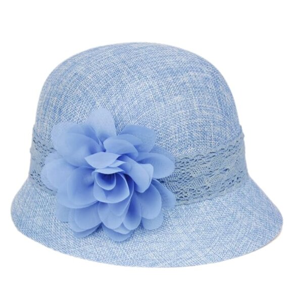 Angela & William Light Blue Linen Cloche Hat 1920s Gatsby - Picture 1 of 4